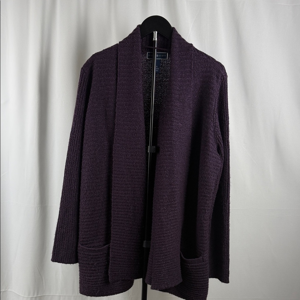 Karen Scott Deep Purple Open-Front Cardigan